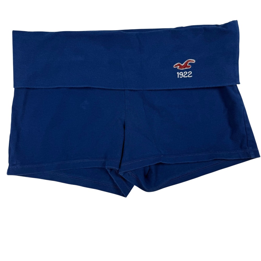 VTG Y2K Hollister Navy Blue Fold Over Waist Micro Shorts Logo Embroidery Large